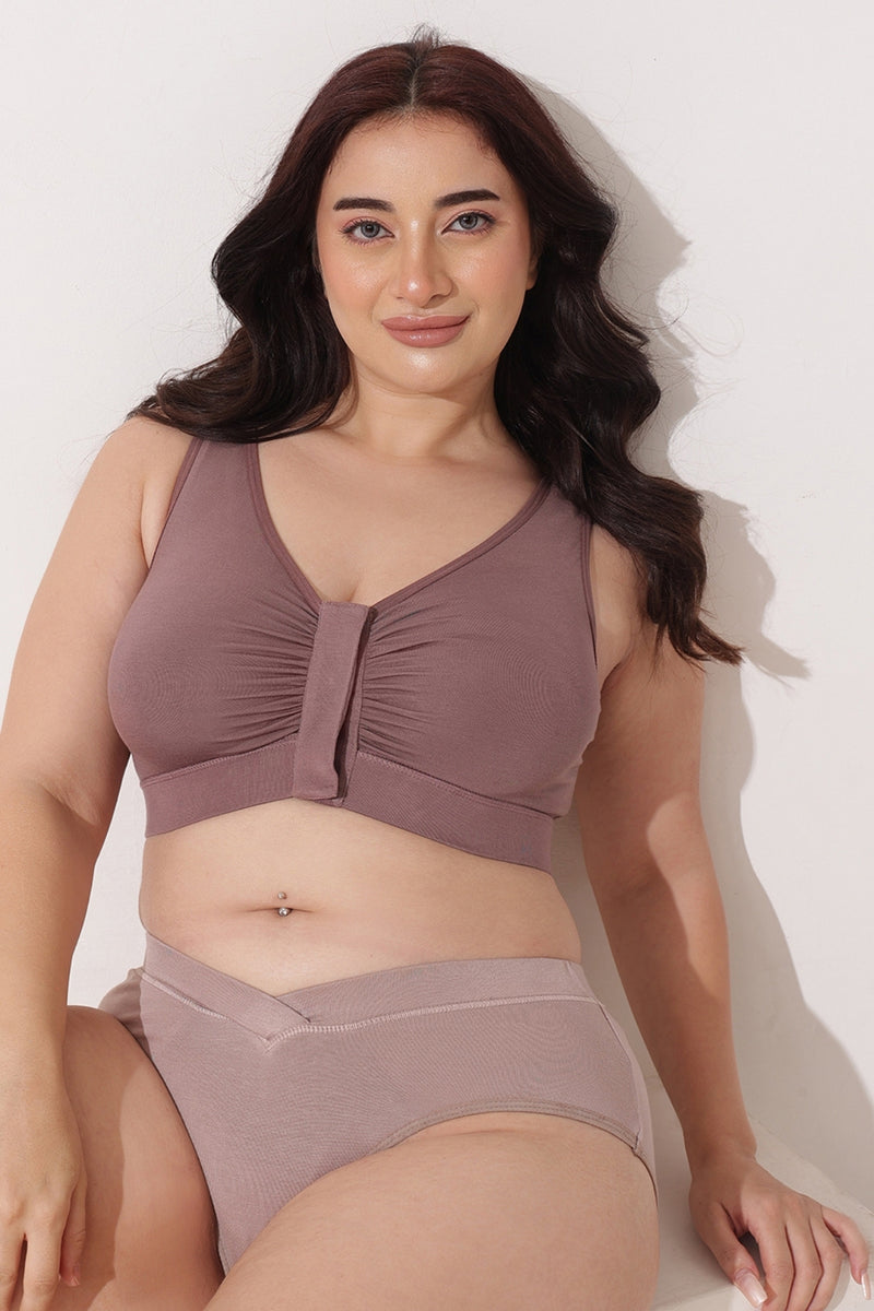 Ruched Tape-Button Nursing Bra - Coco
