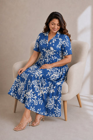 Floral Printed Zipless Feeding Dress - Blue