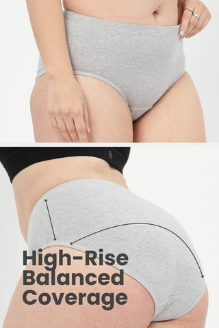 High-Waist Cotton Comfort Hipster (Pack of 3) (Black, Blush & Grey Melange)