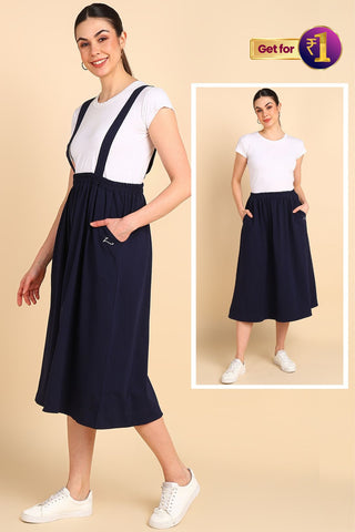 Midnight Blue 100% Cotton Jersey Maternity Skirt with Detachable Strap & Pockets