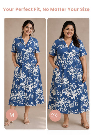 Floral Printed Zipless Feeding Dress - Blue