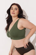 Ruched Modal Front-Open Bra with G-Hook - Forest Green