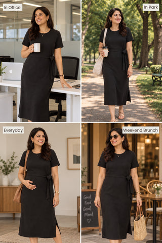 Signature Jacquard Rib Zipless Feeding Dress - Black