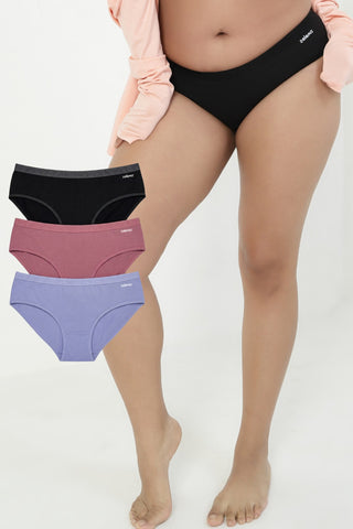  Mid-Rise Cotton Everyday Hipster (Pack of 3) (Black, Blush & M-Blue)