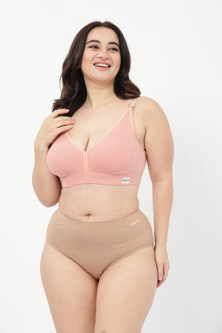 Lira Ribbed Cotton Nursing Padded Bra & High Rise Panty Set - (Rose Gold & Light Skin)