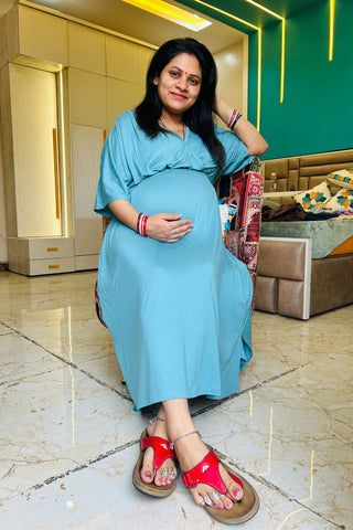 Sea Green Solid Smocked Waist Zipless Feeding Dress