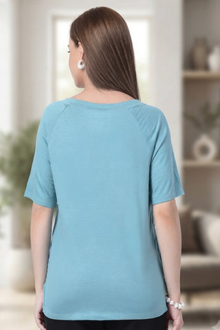 Sea Green Solid Nursing Top with Side Zip Access