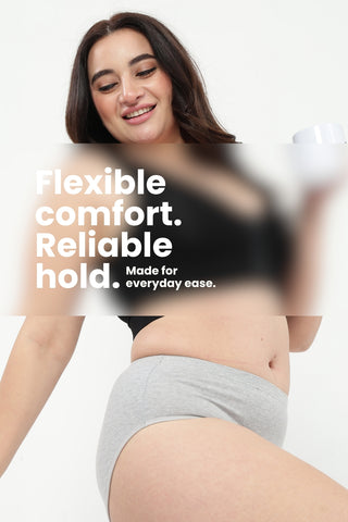 High-Waist Cotton Comfort Hipster (Pack of 3) (Black, Blush & Grey Melange)
