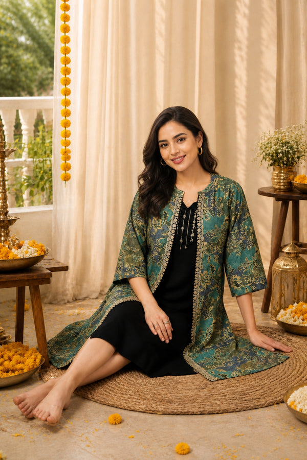 Laila – The Jewel-Tone Feeding Jacket Dress Set - Deep Navy