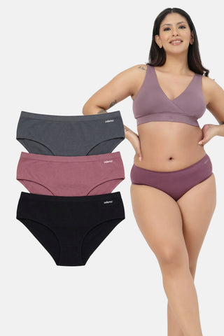 Bonded Cotton Mid-Rise Hipster (Pack of 3) (Black, Dark Grey & Onion)