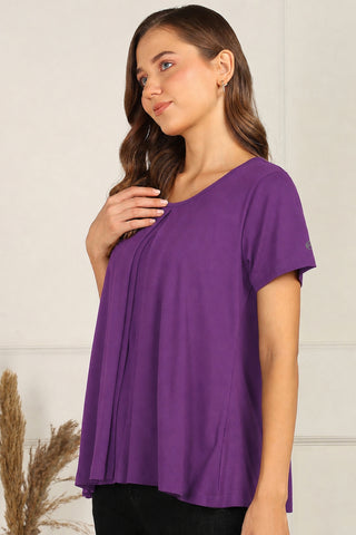Wine Front & Back Pleated Zipless Nursing Top