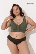 Ruched Tape-Button Nursing Bra - Forest Green
