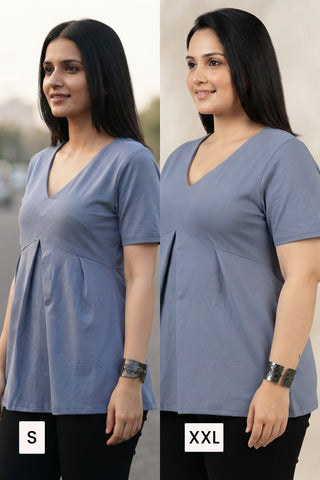 Pleated Cotton Maternity Nursing Top - Mist
