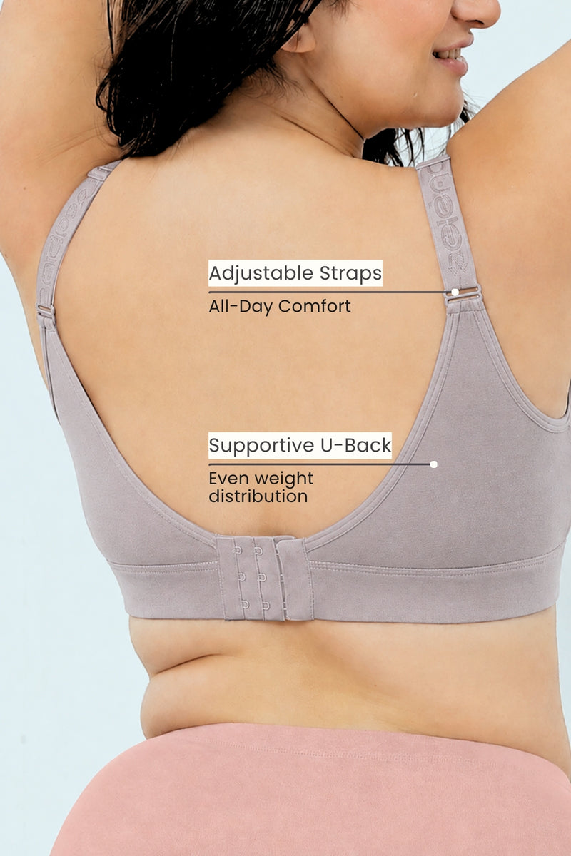 Lira Ribbed Cotton Nursing Padded Bra - Light Grey