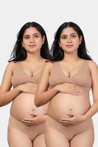 247 (Upgraded) Modal Pack of 2 Padded Maternity Feeding Bra (Skin)