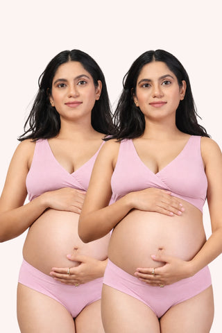 247 (Upgraded) Modal Pack of 2 Padded Maternity Feeding Bra (Light Pink)