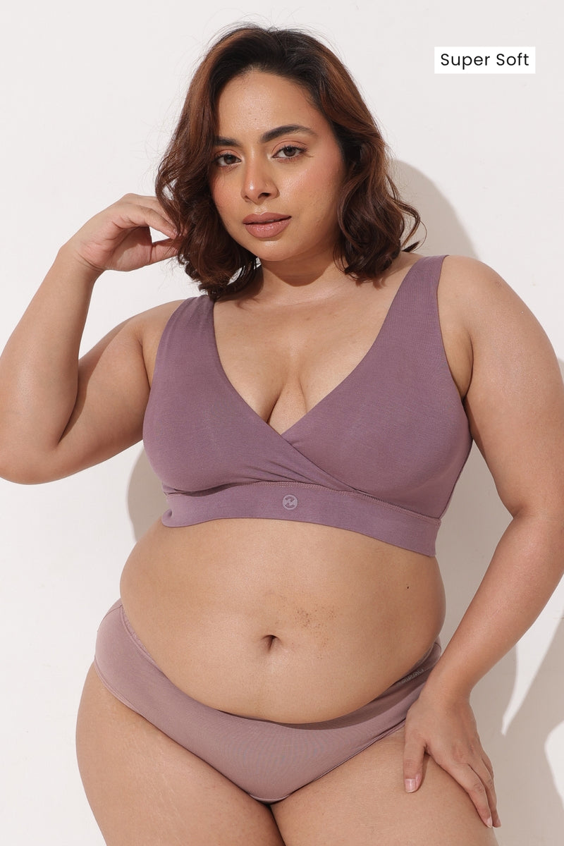 247 (Upgraded) Modal Padded Maternity Feeding Bra - Purple Grey