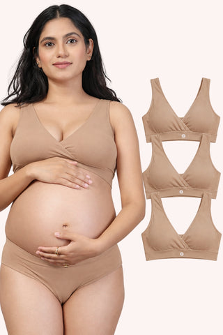 247 (Upgraded) Modal Padded Maternity Feeding Bra Pack of 3 - Skin