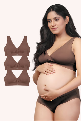 247 (Upgraded) Modal Padded Maternity Feeding Bra Pack Of 3 - Brown