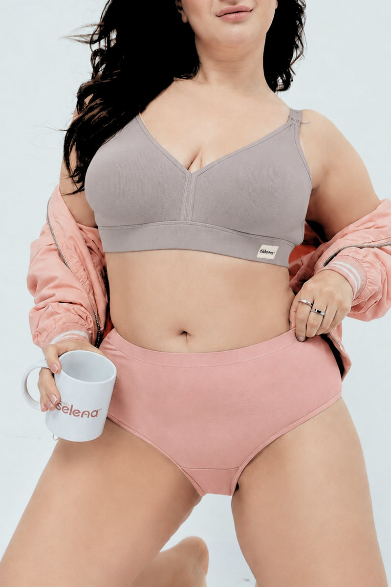Lira Ribbed Cotton Nursing Padded Bra - Light Grey
