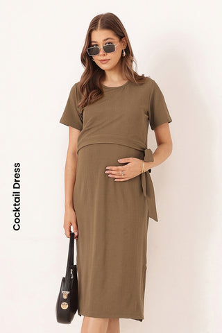 Signature Jacquard Rib Zipless Feeding Dress - Brown