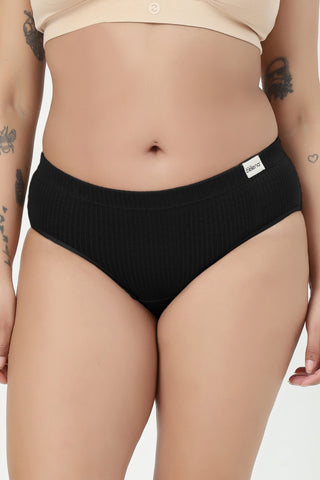 Sera Broad Rib Mid Rise Hipster - Black