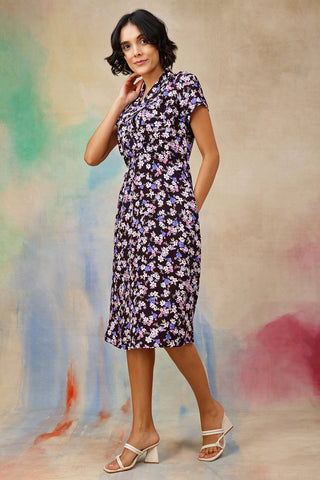 Soft Rayon Texture of Ditsy Floral Print Maternity Nursing Dress - Breathable & Comfy