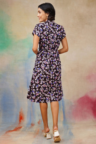 Close Up of Rayon Fabric Detail on Ditsy Floral Print Maternity Nursing Dress