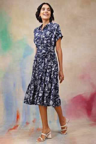 Woman wearing Everly Toile Printed Tiered Cotton Poplin Zipless Feeding Shirt Dress in Red - Pre & Post Pregnancy