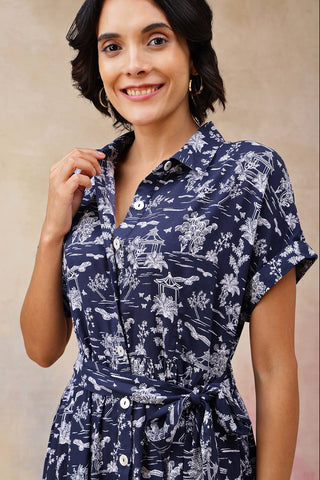 Side Profile of Red Nursing Dress showing Feeding Zips & Pockets & Fit