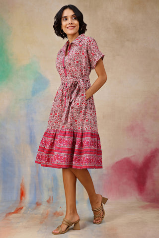 Stylish Stylish Maternity Wear - Maya The Block Print Zipless Feeding Shirt Dress with Twirling Tiers for New Moms