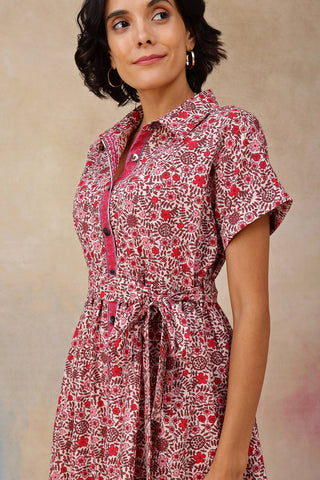Soft Soft Texture of Maya The Block Print Zipless Feeding Shirt Dress with Twirling Tiers - Breathable & Comfy