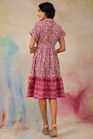 Close Up of Soft Fabric Detail on Maya The Block Print Zipless Feeding Shirt Dress with Twirling Tiers