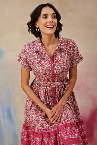 House of Zelena Maya The Block Print Zipless Feeding Shirt Dress with Twirling Tiers - Trusted by Mothers for Quality