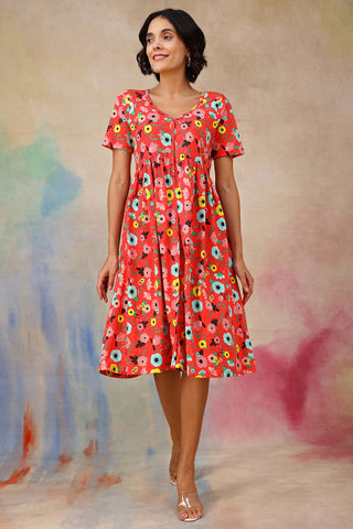 Soft Cotton Texture of Floral Printed Zipless Feeding Dress - Breathable & Comfy