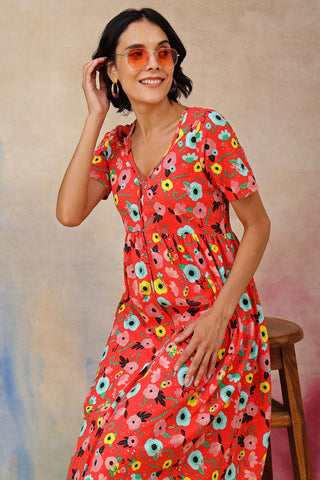 Back View of Floral Printed Zipless Feeding Dress - Flattering Silhouette for Pregnancy