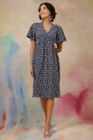 Maternity Floral V-Neck Midi Feeding Dress