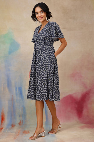 Maternity Floral V-Neck Midi Feeding Dress