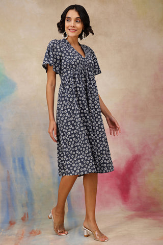 Maternity Floral V-Neck Midi Feeding Dress