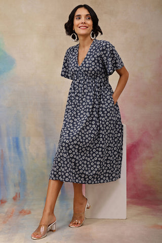 Maternity Floral V-Neck Midi Feeding Dress