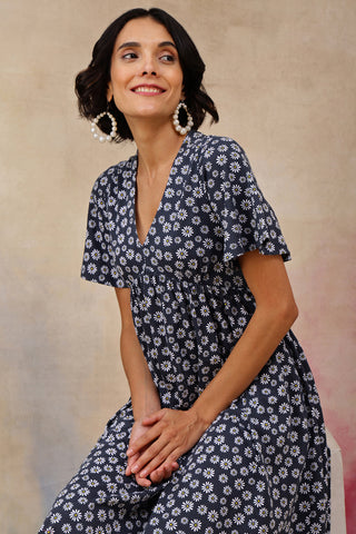 Maternity Floral V-Neck Midi Feeding Dress