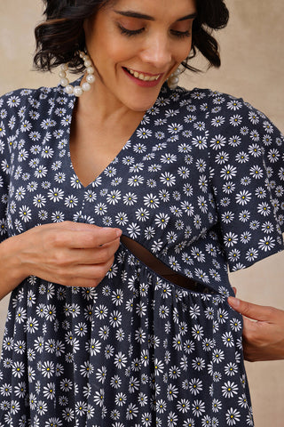 Maternity Floral V-Neck Midi Feeding Dress