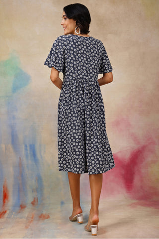 Maternity Floral V-Neck Midi Feeding Dress