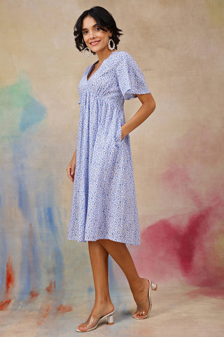 Soft Cotton Texture of Anya Feminine Splatter Printed Dress In Flowy Textured Cotton Cambric - Breathable & Comfy