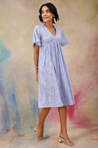 House of Zelena Anya Feminine Splatter Printed Dress In Flowy Textured Cotton Cambric - Trusted by Mothers for Quality