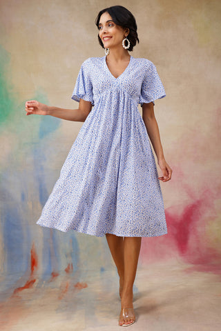 Stylish Red Maternity Wear - Anya Feminine Splatter Printed Dress In Flowy Textured Cotton Cambric for New Moms