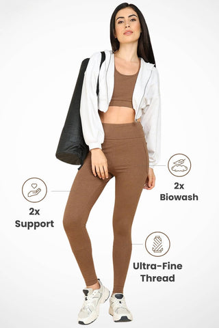 Melange Brown Legging; quality fabric maintains shape and color after washing.
