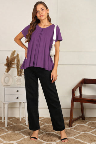 Wine Front & Back Pleated Zipless Nursing Top