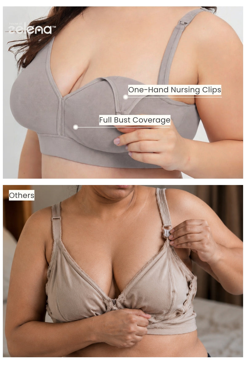 Lira Ribbed Cotton Nursing Padded Bra - Light Grey