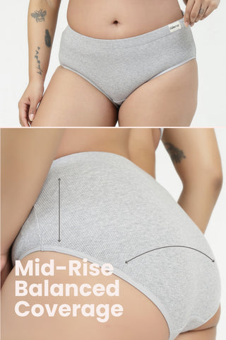 Sera Fine Rib Mid Rise Hipster Pack of 3 - (Skin, Grey Melange, Black)